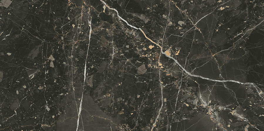 Detalj lappato mat površine Black Gold Lappato Matt 60x120cm Meissen – crna osnova sa zlatnim mermernim prelivima i diskretnim sjajem