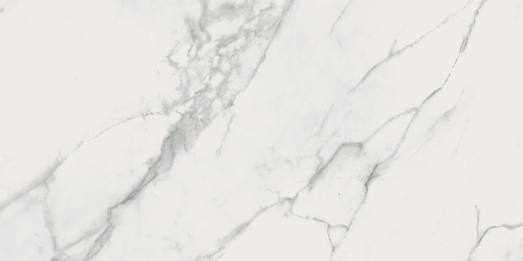 Detalj sjajne polirane površine Calacatta Marble White Polished 60x120cm Maissen – bela osnova sa karakterističnim sivim calacatta mermernim žilama