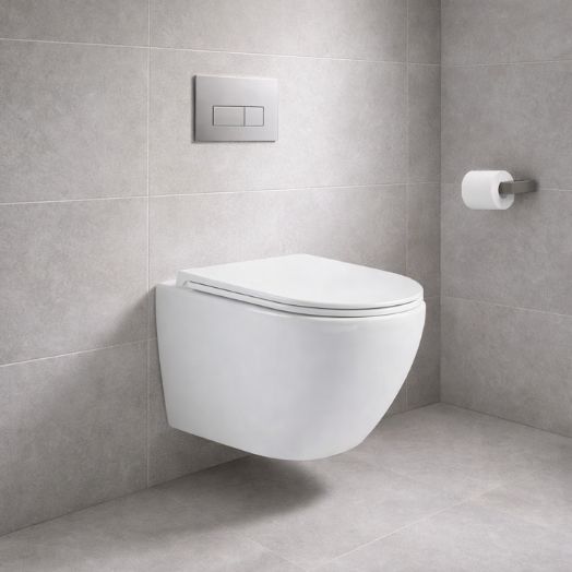 Detalj Nica White konzolne WC šolje Wolz sa WC daskom – bela sjaj završna obrada i čiste geometrijske linije modernog dizajna