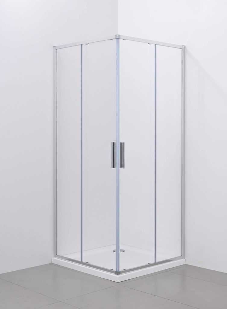Semper 5006 Silver tuš kabina 80x80cm sa kliznim vratima i kaljenim providnim staklom 6mm u modernom minimalističkom kupatilu